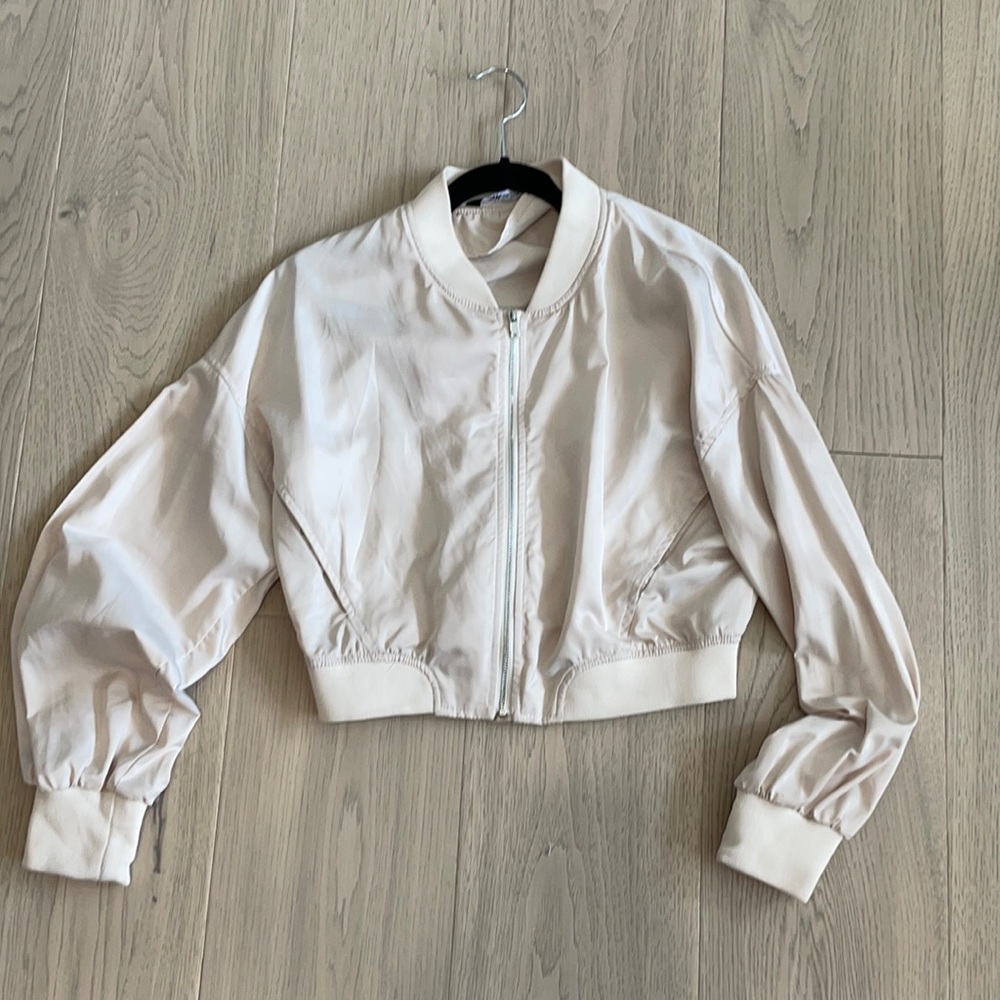 CREAM NYLON BOMBER JACKET